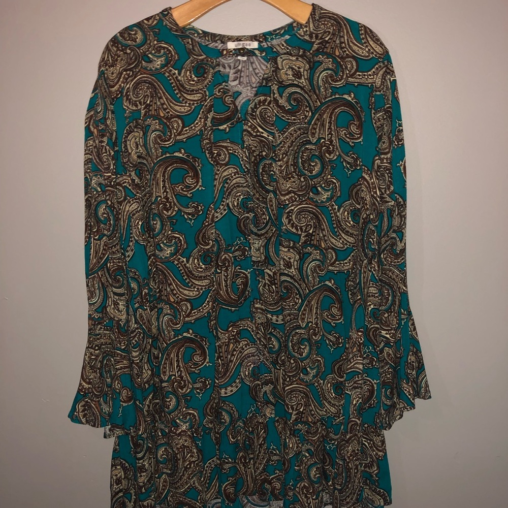 Paisley print blue and brown umgee dress